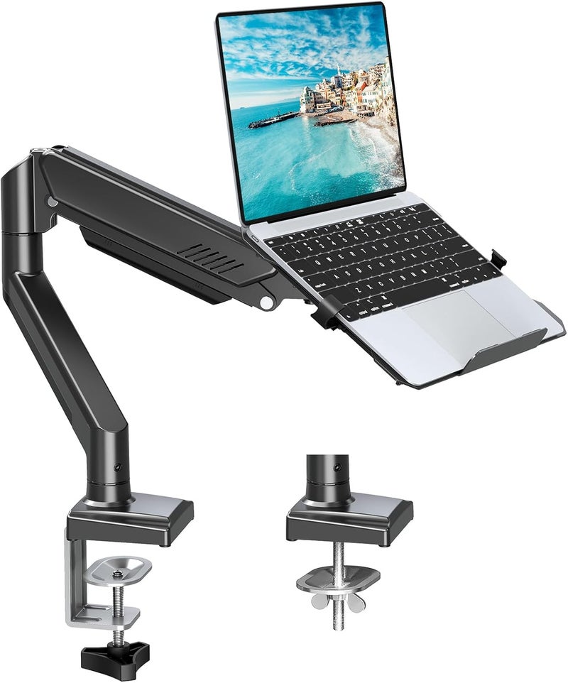 MOUNTUP Laptop Stand for Desk, 2-in-1 Monitor Mount with Laptop Tray Holds 2.2-22lbs, Adjustable Laptops Arm Mount for Max 17" Notebook & 32" Monitor, Laptops Desk Arm with Clamp/Grommet - Image 1